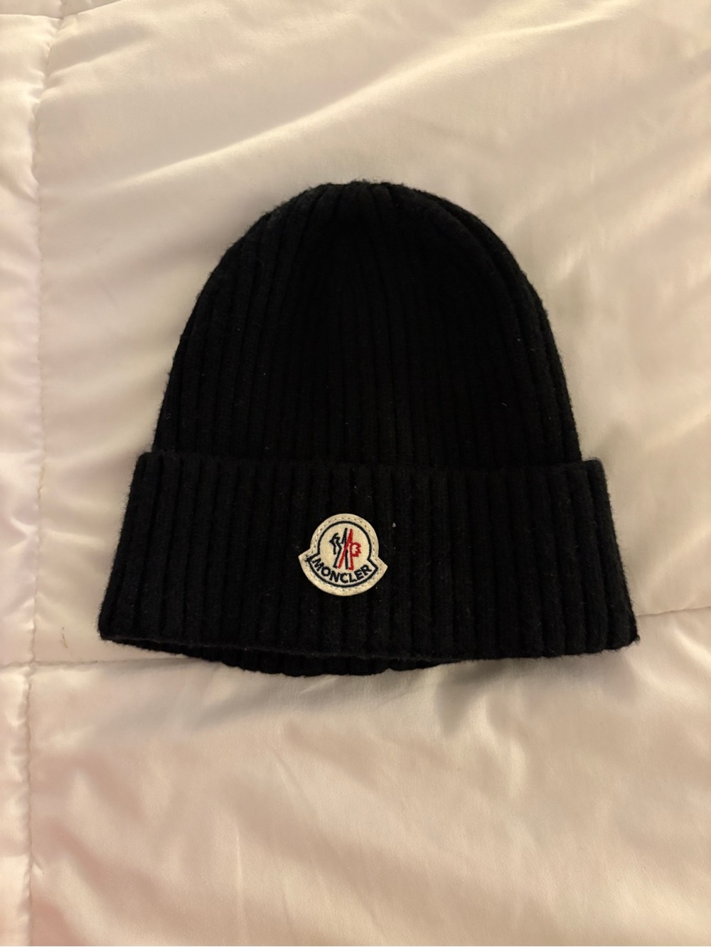 Moncler Black Ribbed Logo Cuff Beanie